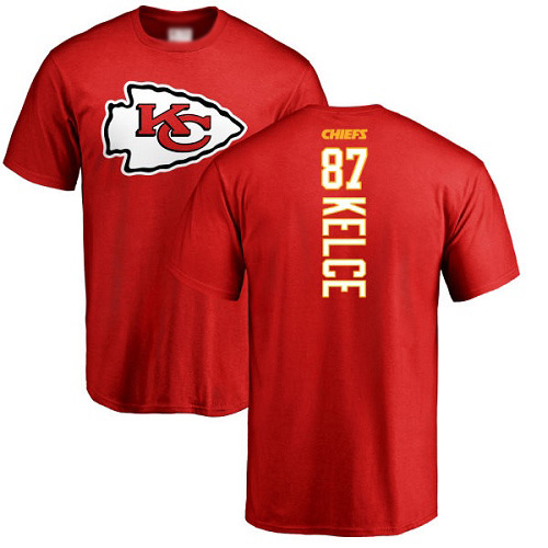Men Kansas City Chiefs #87 Kelce Travis Red Backer T-Shirt->nfl t-shirts->Sports Accessory